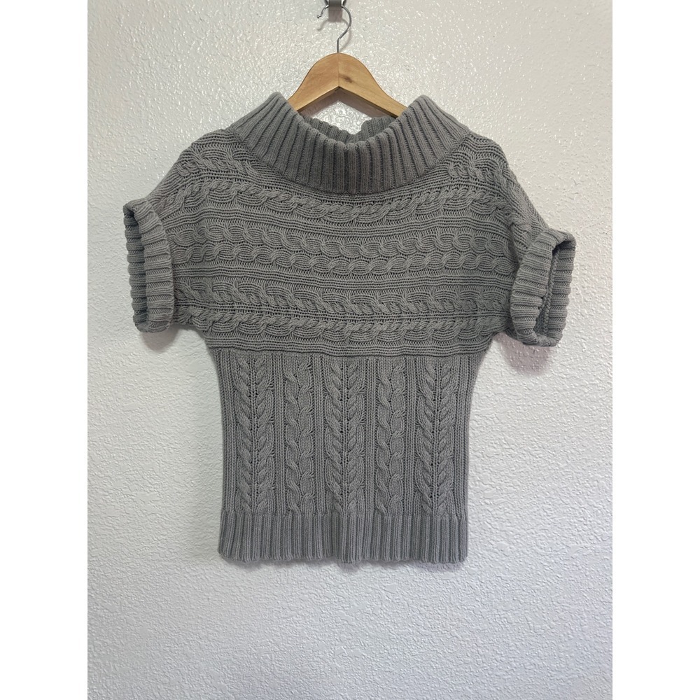 Express Womens Grey Cable Knit Mock Neck Short Sleeve Sweater Size XS